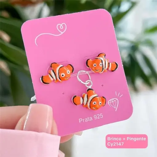 Cy2147 - Brinco E Pingente  Peixe Palhaço-Nemo