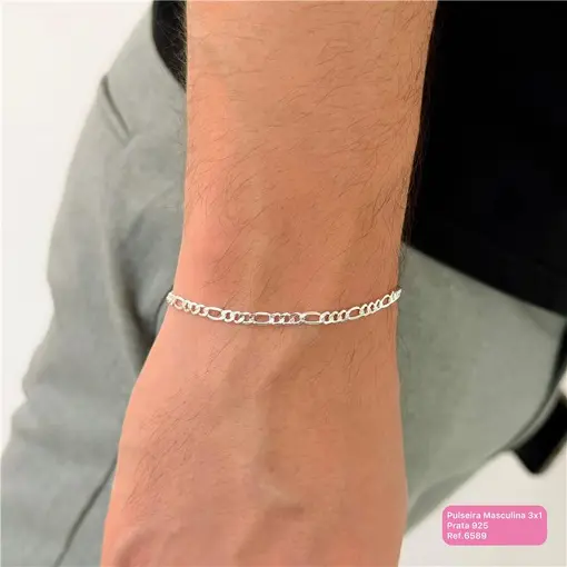 Cy6589 - Pulseira Masculina Elo 3X1 Espessura 4mm 20cm