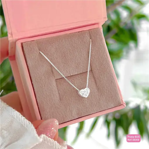 Cy5649 - Colar Coração Galeria Inteiro Cravejado Cristais Zircôn