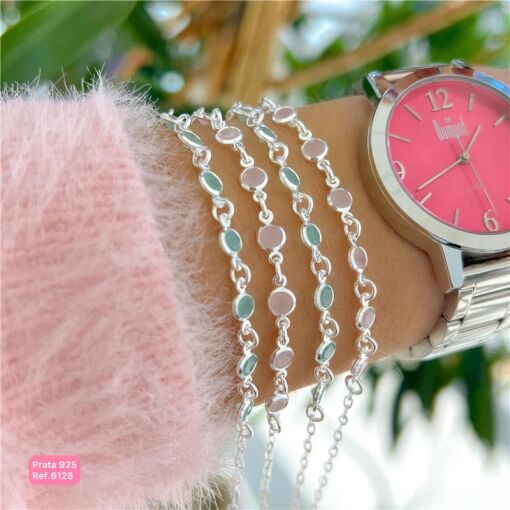Cy6128 - Pulseira 18Cm Elo Oval Com 7 Zircônias 5Mm