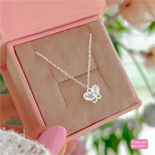 Cy6821 - Colar Borboleta Cristal 45cm Corrente Elo Cadeado