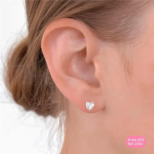 Cy2082 - Brinco Zircônia Coração 5mm Cristal