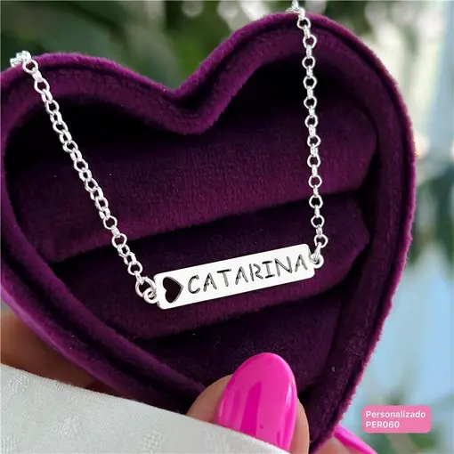 Per060 - Personalizado Pulseira Infantil Placa E Coração Vazado