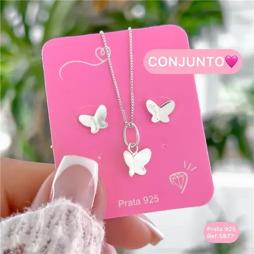 Cy5877 - Conjunto Colar 45Cm Com Pingente + Brinco Borboleta Dob