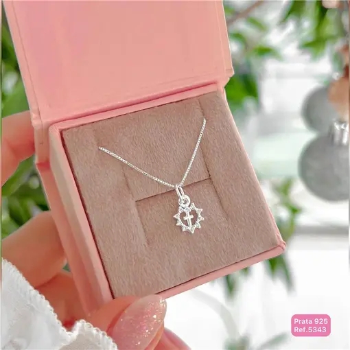 Cy5343 - Colar Coração Cruz Cravejado 45cm