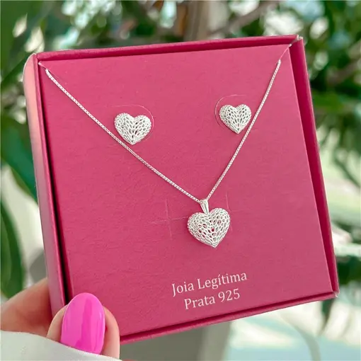 Cy50 - Combo Presente de Natal Conjunto Coração Renda Italiana C