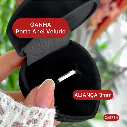 Cy5734 - Aliança 3Mm Lisa Ganha Porta Anel Veludo