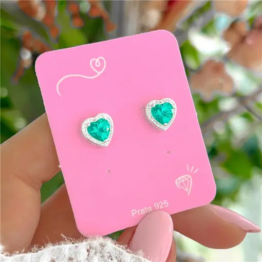 Cy6830 - Brinco Coração Turmalina Volta Cravejada