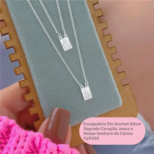 Cy5400 - Escapulário Elo Grumet 60Cm Sagrado Coração De Jesus E