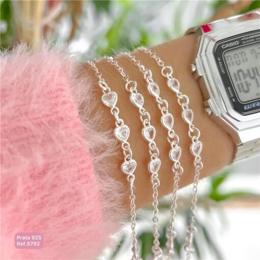 Cy5792 - Pulseira 18Cm 5 Corações Zircônia