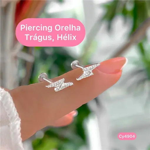 Cy4904 - Piercing Hélix, Trágus Raio Cravejado Com Aço Cirúrgico