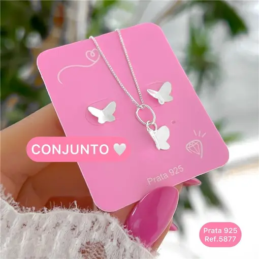 Cy5877 - Conjunto Colar 45Cm Com Pingente + Brinco Borboleta Dob