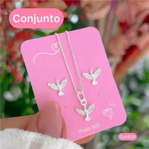 Cy5828 - Conjunto Colar 45Cm E Brinco Espírito Santo 10Mm Zircôn