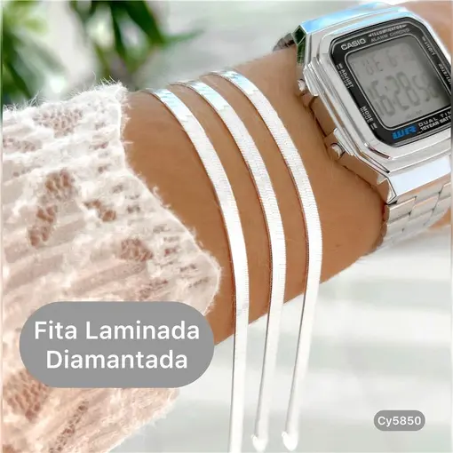 Cy5850 - Pulseira Fita Laminada Diamantada Com 18Cm Fio 0,5 Mm F