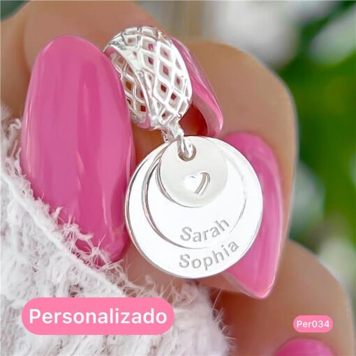 Per034 - Personalizado Berloque Com 3 Gravações Coração