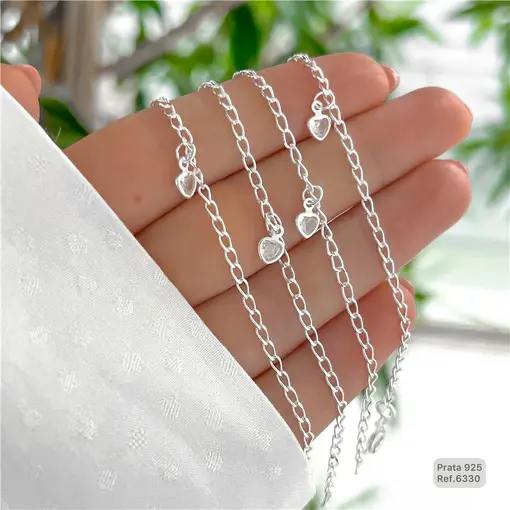 Cy6330 -  Pulseira Infantil 14cm Elo Grumet Longo Pingente Coraç