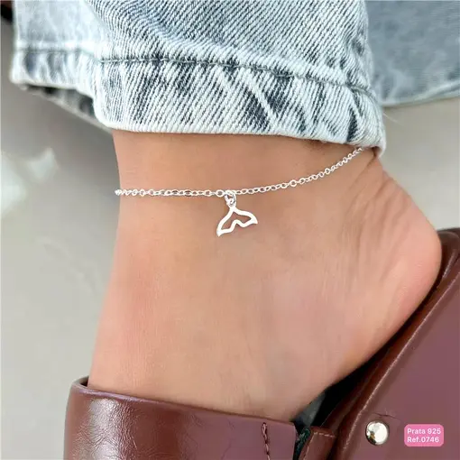 Cy0746 - Tornozeleira Cauda de Sereia Elo Português 24cm