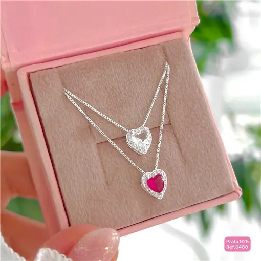 Cy6488 - Colar Coração Galeria Zircônia volta Cristais