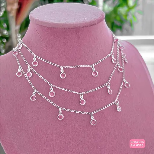 Cy6325 - Colar Elo Grumet 40Cm 7 Zircônias 5Mm