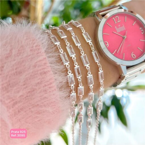 Cy3095 - Pulseira Com 7 Zircônias Retângulos 18Cm