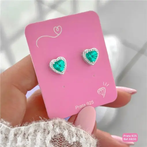 Cy6830 - Brinco Coração Turmalina Volta Cravejada