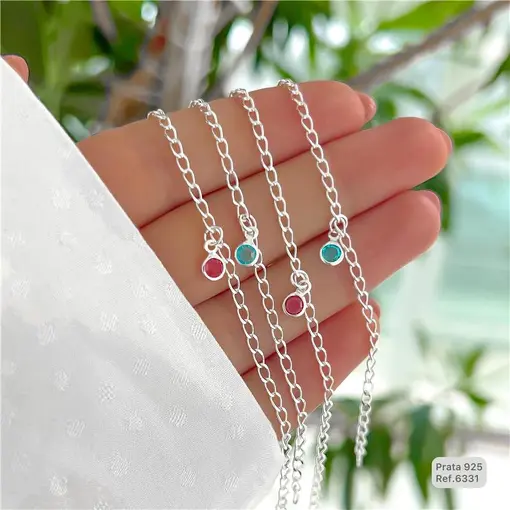 Cy6331 -  Pulseira Infantil 14cm Elo Grumet Pingente Zircônia 5m