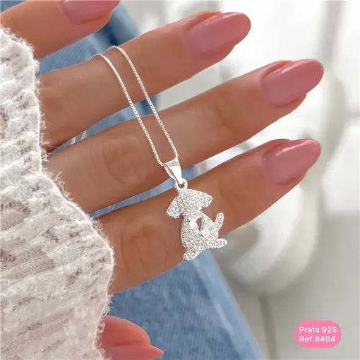 Cy6494 - Pingente Cachorro Inteiro Cravejado Zircônias Coração