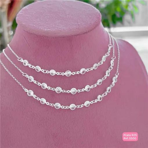 Cy5500 - Colar Elo Português 40Cm  8 Zircônias 5Mm