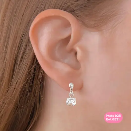 Cy6531 - Brinco Pingente Zircônia 7Mm Cristal
