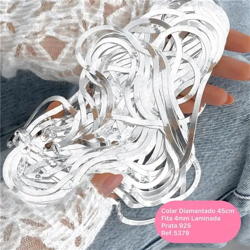 Cy5379 - Colar 45Cm Fita Laminada 4Mm Diamantada