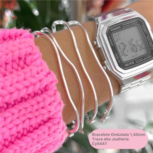 Cy5447 - Bracelete Ondulado 1,40Mm Com 6,5Cm Com Trava De Segura