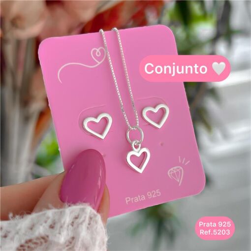Cy5203 - Conjunto Colar 45Cm Coração +  Brinco Clássico