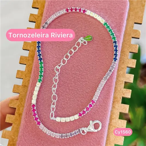 Cy1560 - Tornozeleira Riviera Zircônias Coloridas 24Cm