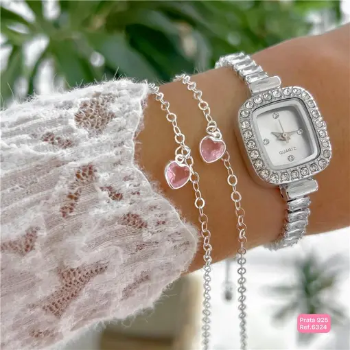Cy6324 - Pulseira 18Cm Elo Oval Pingente Coração Zircônia 7Mm