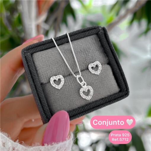 Cy5712 - Conjunto Veneziana 45Cm Com Brinco E Pingente Coração C