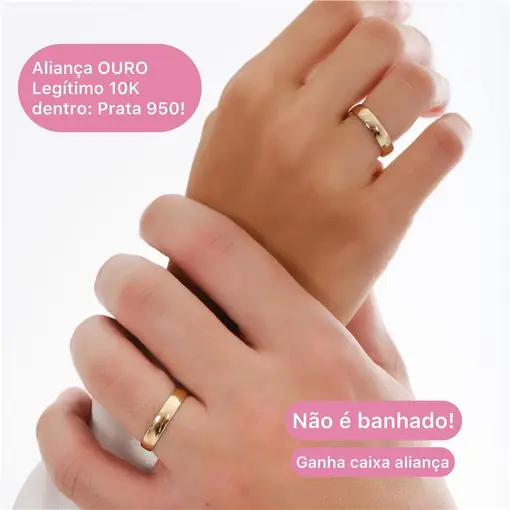 Cy4077 - Aliança 4mm Ouro Legítimo 10K + Prata 950