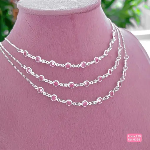 Cy6326 - Colar Infaltil Elo Português 40Cm 9 Zircônias 5Mm