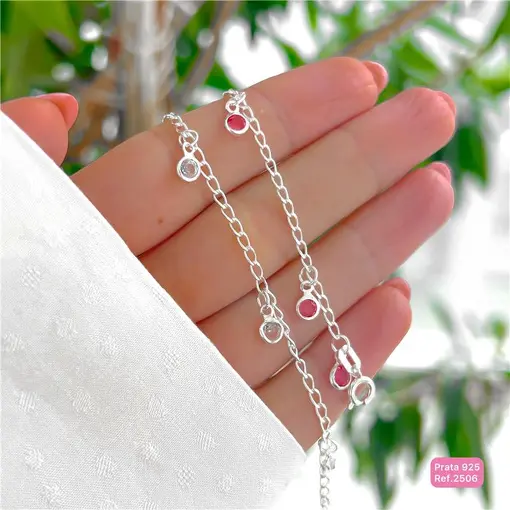 Cy2506 - Pulseira Infantil 14cm Elo Grumet com Zircônias 5mm Pen