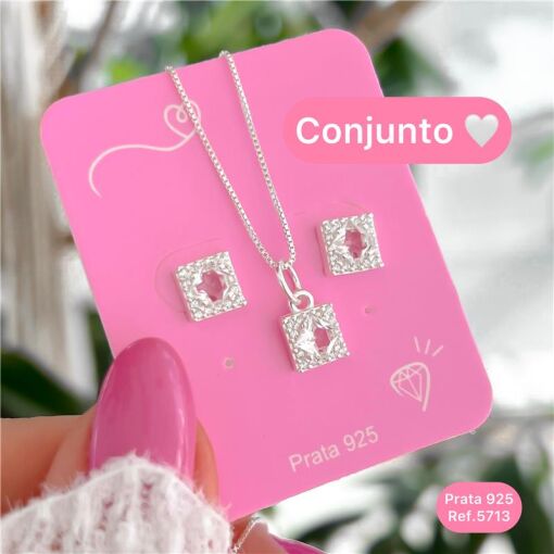 Cy5713 - Conjunto Colar Veneziana 45Cm Com Brinco E Pingente Cra