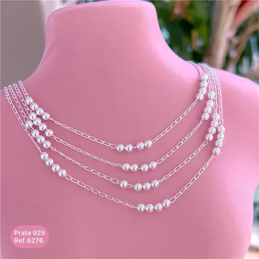 Cy6276 - Colar 45Cm Elo Cadeado 12 Bolinhas 4Mm