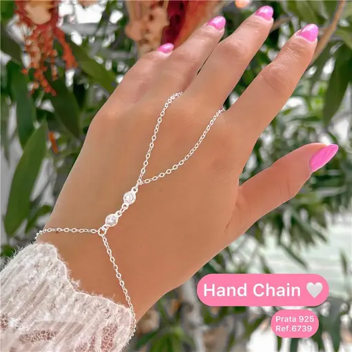 Cy6739 - Pulseira Hand Chain 20cm Elo Português 2 Zircônias 5mm