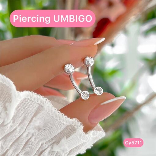 Cy5711 - Piercing Umbigo Zircônia Pino Aço Antialérgico