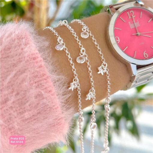Cy6124 - Pulseira 18Cm Elo Portugues Com 2 Borboleta Cravejada E
