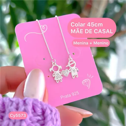 Cy5573 - Colar Mãe De Casal 45cm Menina e Menino