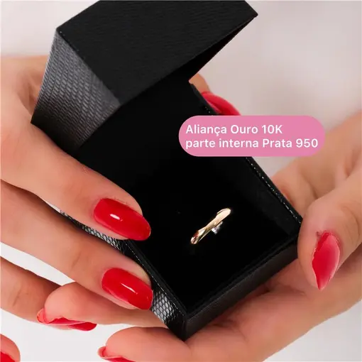 Cy4076 - Aliança 3mm Ouro Legitimo 10K + Prata 950