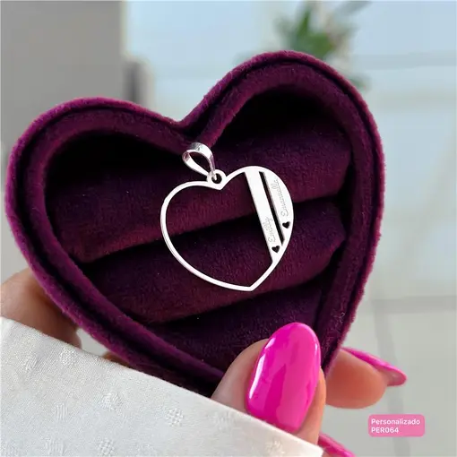 Per064 - Pingente Personalizado Coração Com 2 Colunas Personaliz