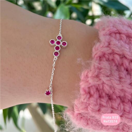 Cy3574 - Pulseira Cruz Bolinhas E Zirconia