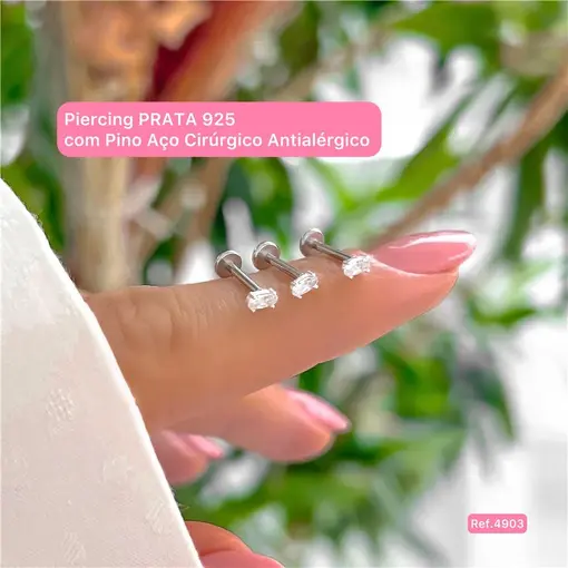 Cy4903 - Piercing Trágus, Hélix Zircônia Oval Com Aço Cirúrgico