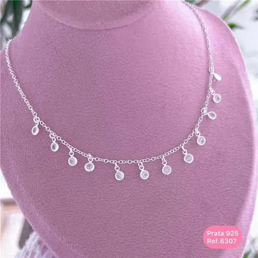 Cy6307 - Colar 45Cm Elo Cadeado 12 Zircônias 5Mm Penduradas