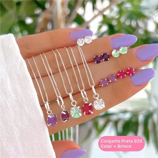 Cy5463 - Conjunto Colar Veneziana 45Cm Pingente 7Mm E Brinco 5Mm